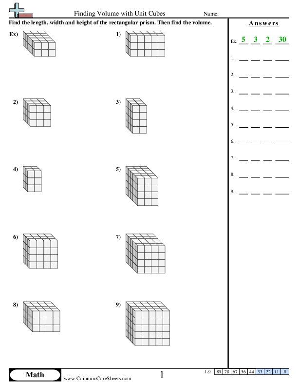 Finding Volume with Unit Cubes worksheet